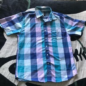 Blue and Pink gingham pattern button up shirt